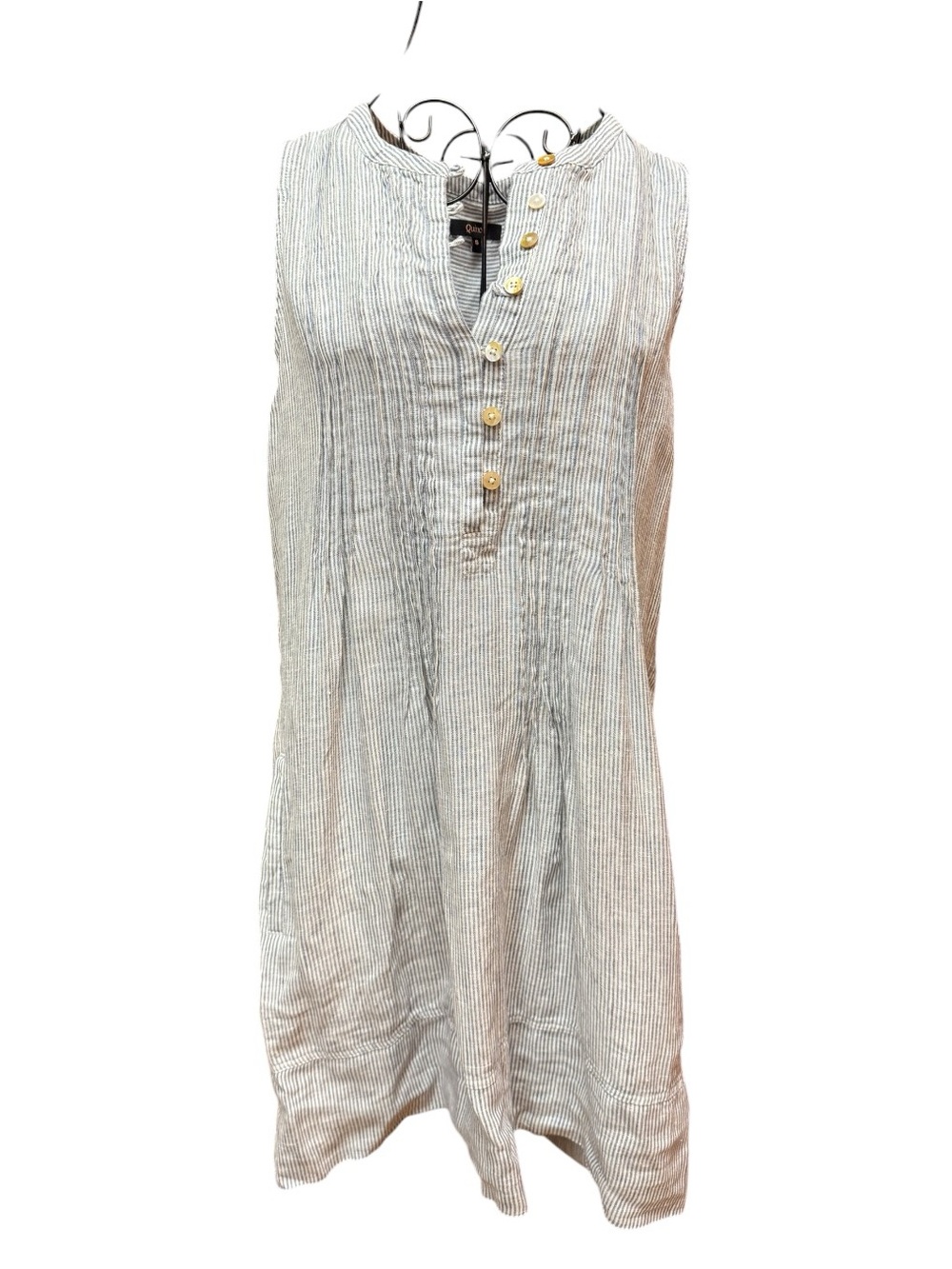 Quince Linen Sleeveless Striped Linen Tunic Dress - Blue  Stripe